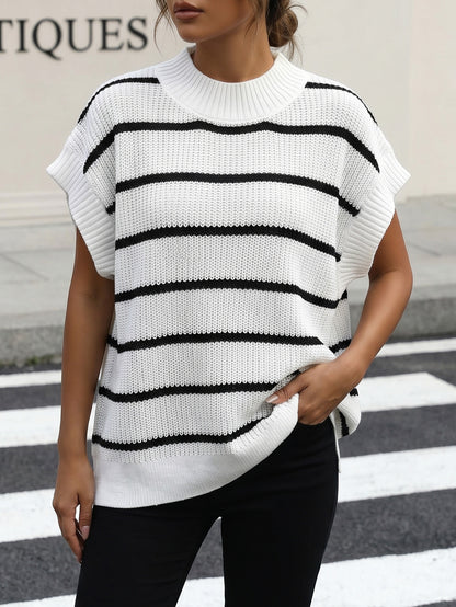 Women's Knitted Sweater Vest, New Striped Color-blocked Pullover Knit Loose Vest Top