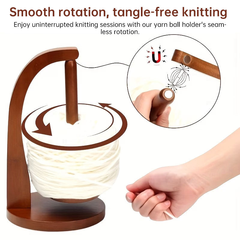 Magnetic Levitation Wool Winder, Portable Hand Spun Yarn Spinner, Manual Crochet Thread Support with Rotating Wooden Stand