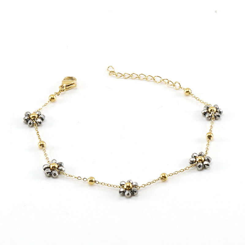 Versatile Fresh Floral Stainless Steel Bracelet for Women, Unique Titanium Steel Necklace Jewelry