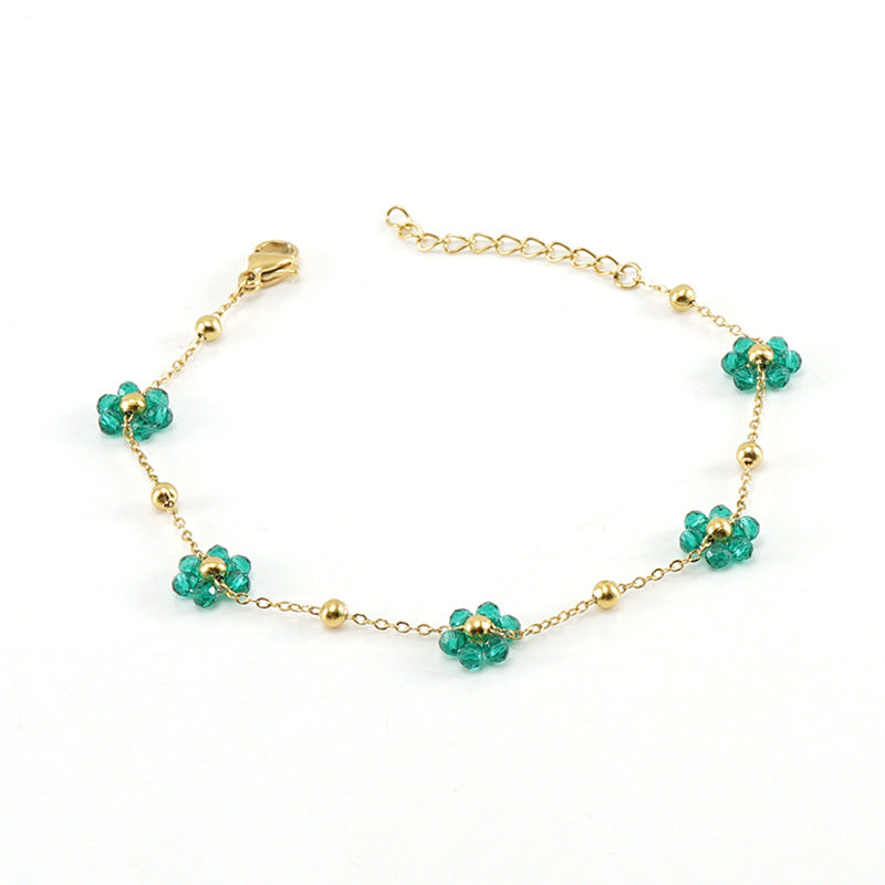 Versatile Fresh Floral Stainless Steel Bracelet for Women, Unique Titanium Steel Necklace Jewelry