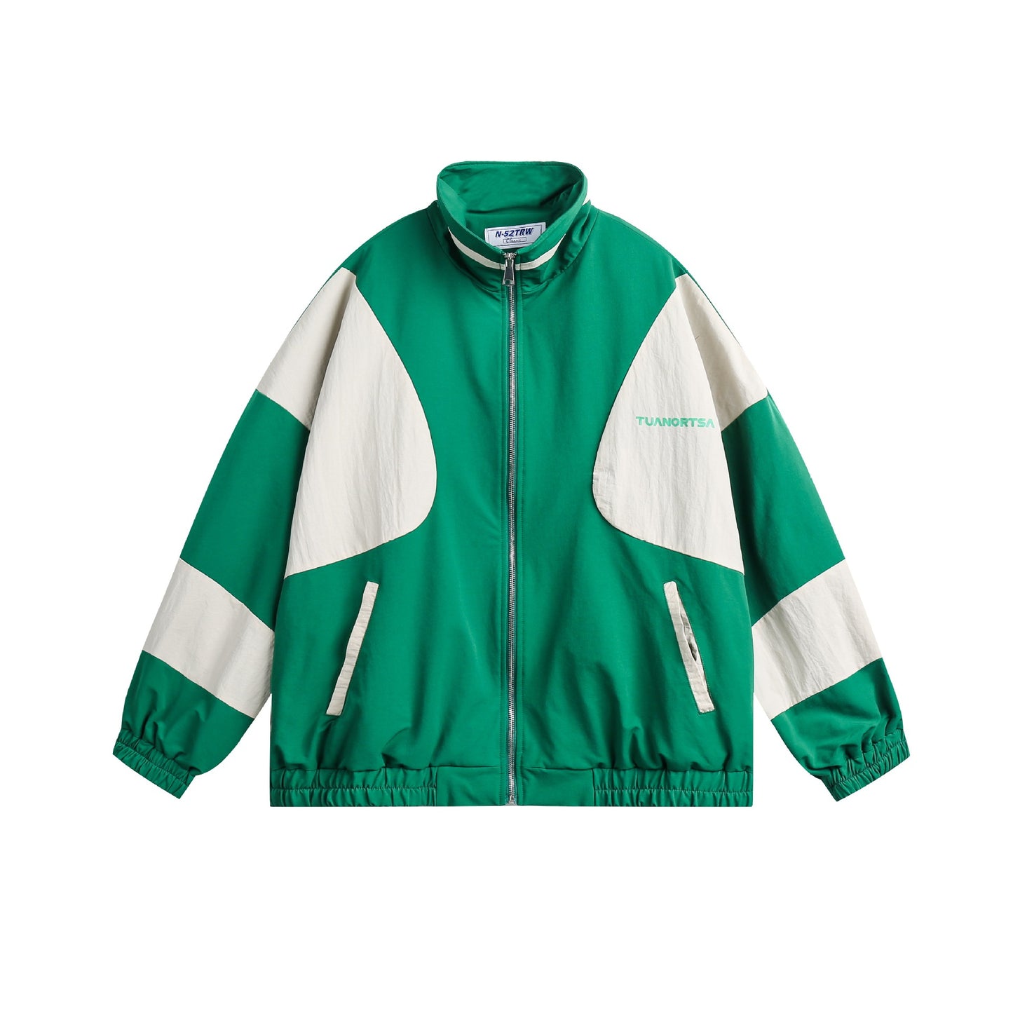 Color-block Zip-up Stand Collar Loose Casual Fitted Sport Jacket