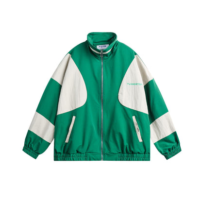 Color-block Zip-up Stand Collar Loose Casual Fitted Sport Jacket