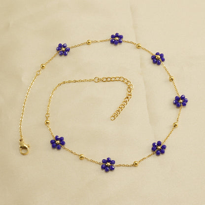 Versatile Fresh Floral Stainless Steel Bracelet for Women, Unique Titanium Steel Necklace Jewelry