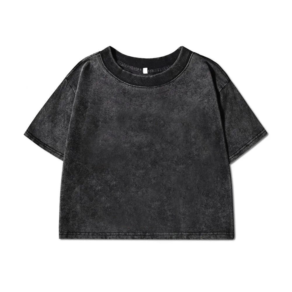 Short women's vintage washed snowflake pure cotton short-sleeve T-shirt