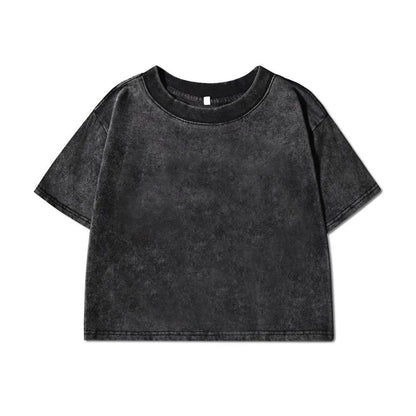 Short women's vintage washed snowflake pure cotton short-sleeve T-shirt