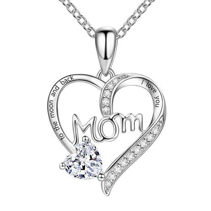 Heart-shaped Engraved Rhinestone Necklace for Mom