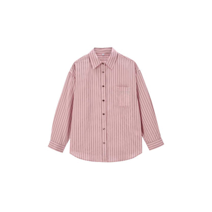 Casual Loose Fit Stripe Long Sleeve Shirt Men Minimalist Commute Top