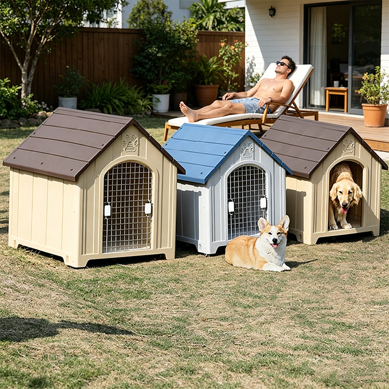 Heavy Duty Outdoor Dog House - 4 Season Insulated Shelter Waterproof & Anti-UV Kennel for All Size Dogs