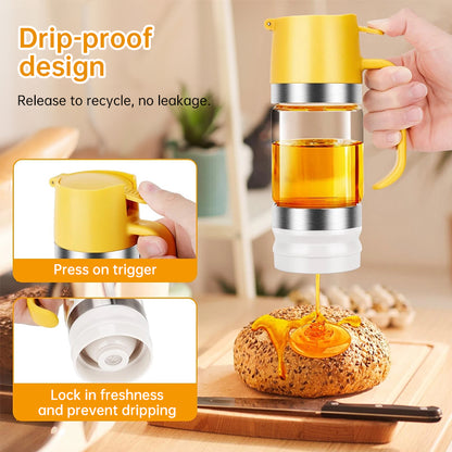 300ml Durable Glass Honey Dispenser with Handle, Transparent, Drip-Proof Press Pump for Bread, Honey Pot