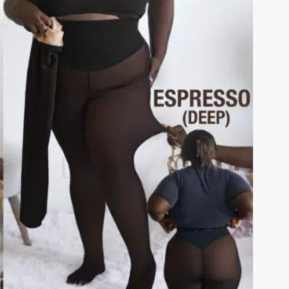 Sheer skin-tone base leggings integrated with fleece-lined tight one-crotch tights
