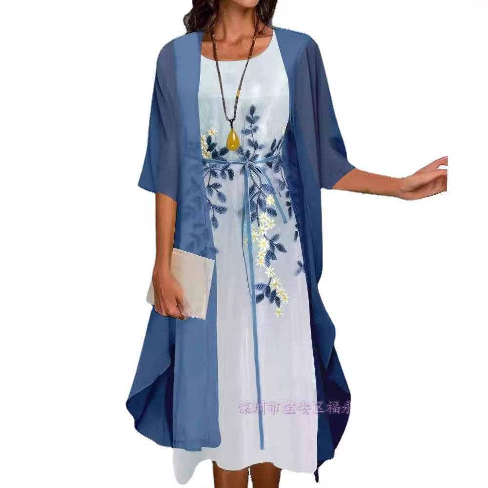 Elegant Lace Chiffon Dress Set