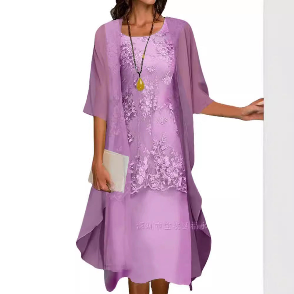 Elegant Lace Chiffon Dress Set