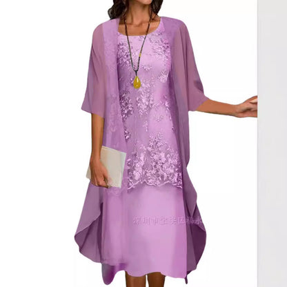Elegant Lace Chiffon Dress Set