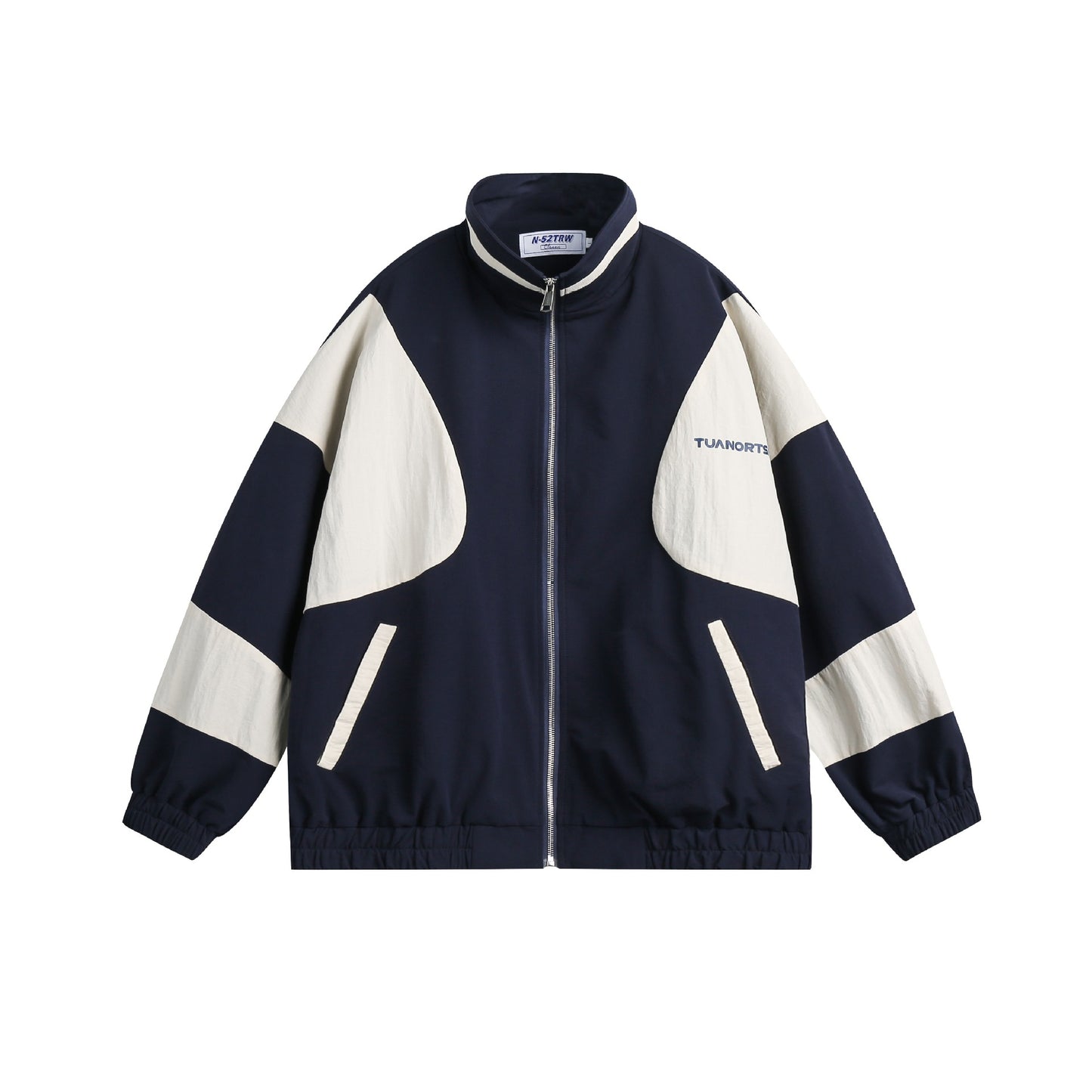 Color-block Zip-up Stand Collar Loose Casual Fitted Sport Jacket