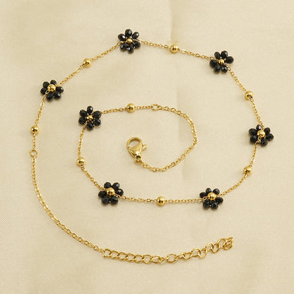 Versatile Fresh Floral Stainless Steel Bracelet for Women, Unique Titanium Steel Necklace Jewelry