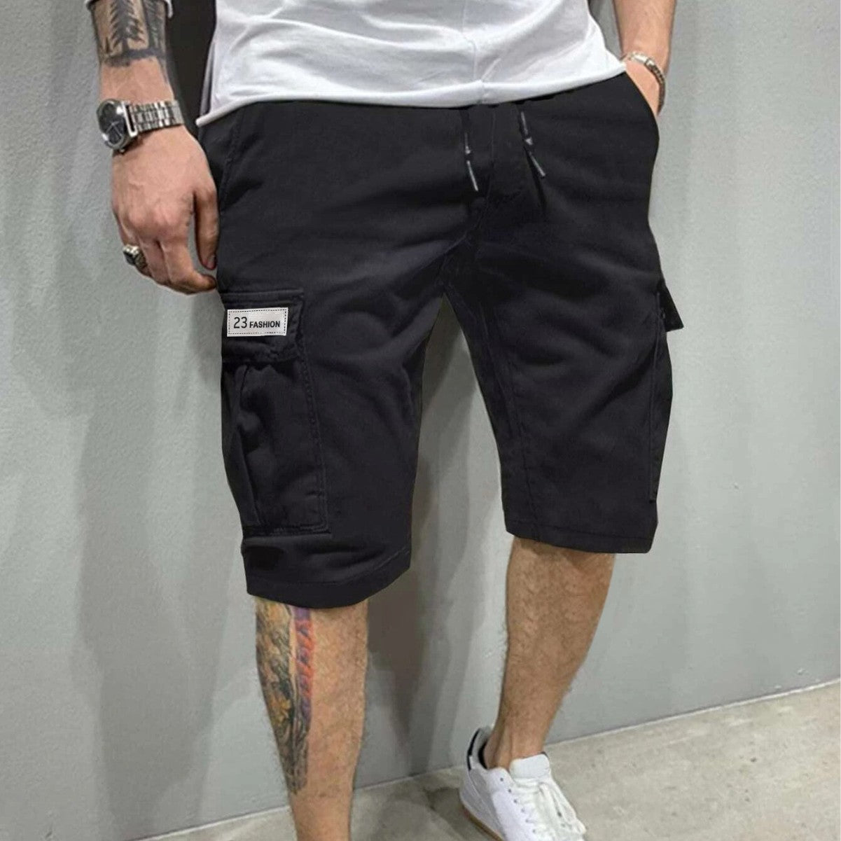 Men's Cargo Loose Straight-Leg Trendy Beach Mid-Length Pants