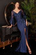 Long Bell Sleeve Lace & Satin Gown-0