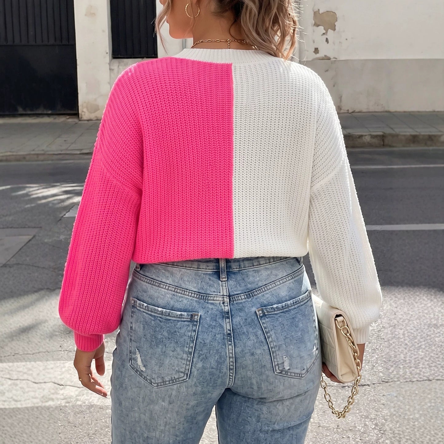Plus Size Women's Knit Sweater with Heart Patchwork