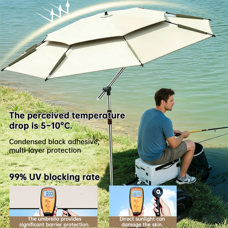 2.0-2.6m Octagonal Fishing Umbrella Portable Beach Sun Shade Camping Parasol UV Waterproof with Carry Bag