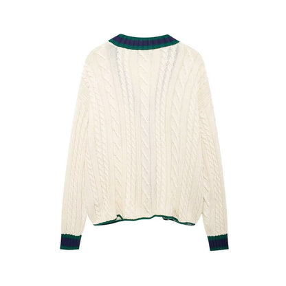 European and American autumn new style casual V-neck contrasting knitted top jacket