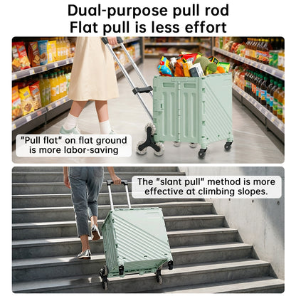 Folding Utility Cart with Lid – Rolling Storage Wagon for Shopping, Travel & Outdoor Activities