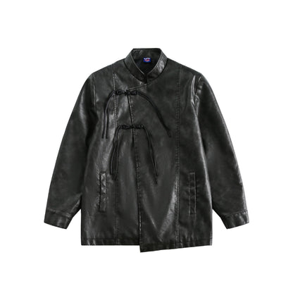 Disk Button PU Leather Jacket for Men and Women, National Trend Outerwear