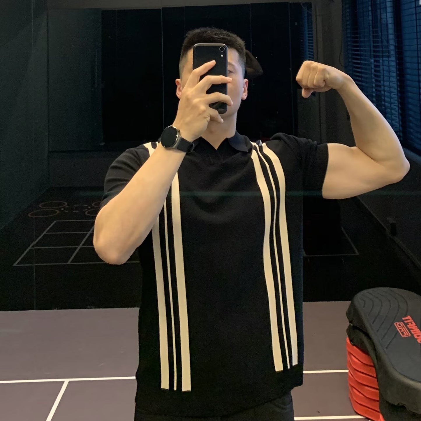 High-End Slim Fit Striped Cool Silk Short Sleeve Polo Shirt Men's Knitted T-Shirt Half Sleeve Top
