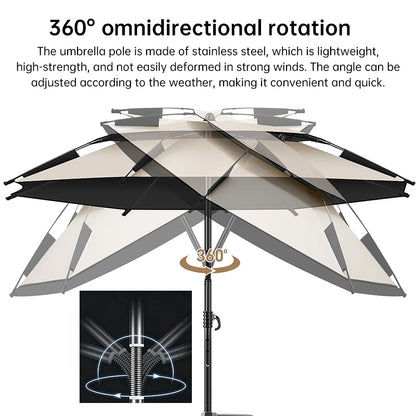 6.6FT Double Canopy Beach Umbrella – UV Protective, Waterproof Sun Shade for Garden, Camping & Fishing