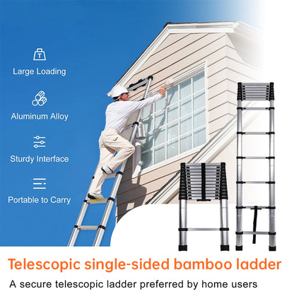 Heavy-Duty Stainless Steel Telescoping Ladder, 2.6-6.3M (8.5-20.7ft) 330lb Load, Anti-Slip Lock, for Home/RV/Attic, Room Decor