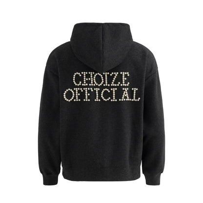 Plaid Lined Hooded Sweatshirt Jacket with Pearl Letters