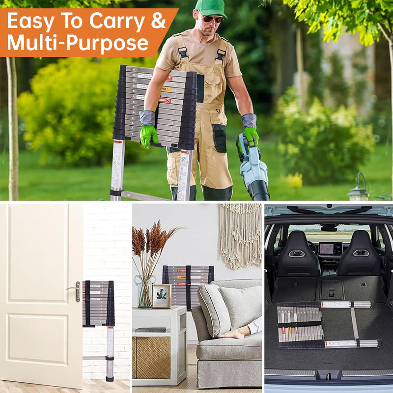 Heavy-Duty Stainless Steel Telescoping Ladder, 2.6-6.3M (8.5-20.7ft) 330lb Load, Anti-Slip Lock, for Home/RV/Attic, Room Decor