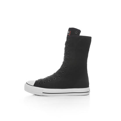 Canvas Shoes with Front Lace-Up and Side Zipper, Women's Sneakers