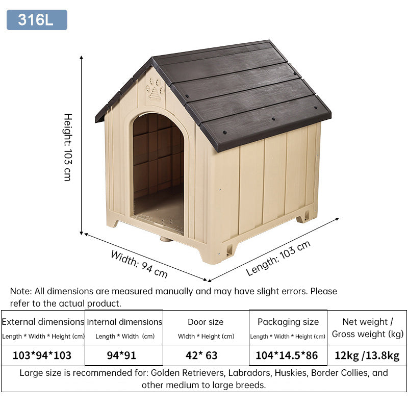 Heavy Duty Outdoor Dog House - 4 Season Insulated Shelter Waterproof & Anti-UV Kennel for All Size Dogs