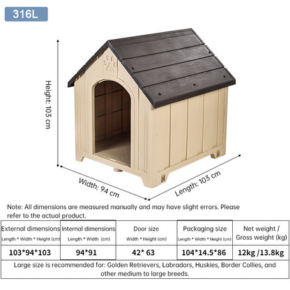 Heavy Duty Outdoor Dog House - 4 Season Insulated Shelter Waterproof & Anti-UV Kennel for All Size Dogs