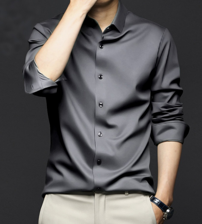 Men's Wrinkle-Resistant Non-Iron Formal Business Casual Premium Ice Silk Dress Shirt