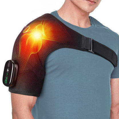 Massage Shoulder Support with Touchscreen Controller, Rechargeable Vibrating Heat Therapy Shoulder Massager Belt