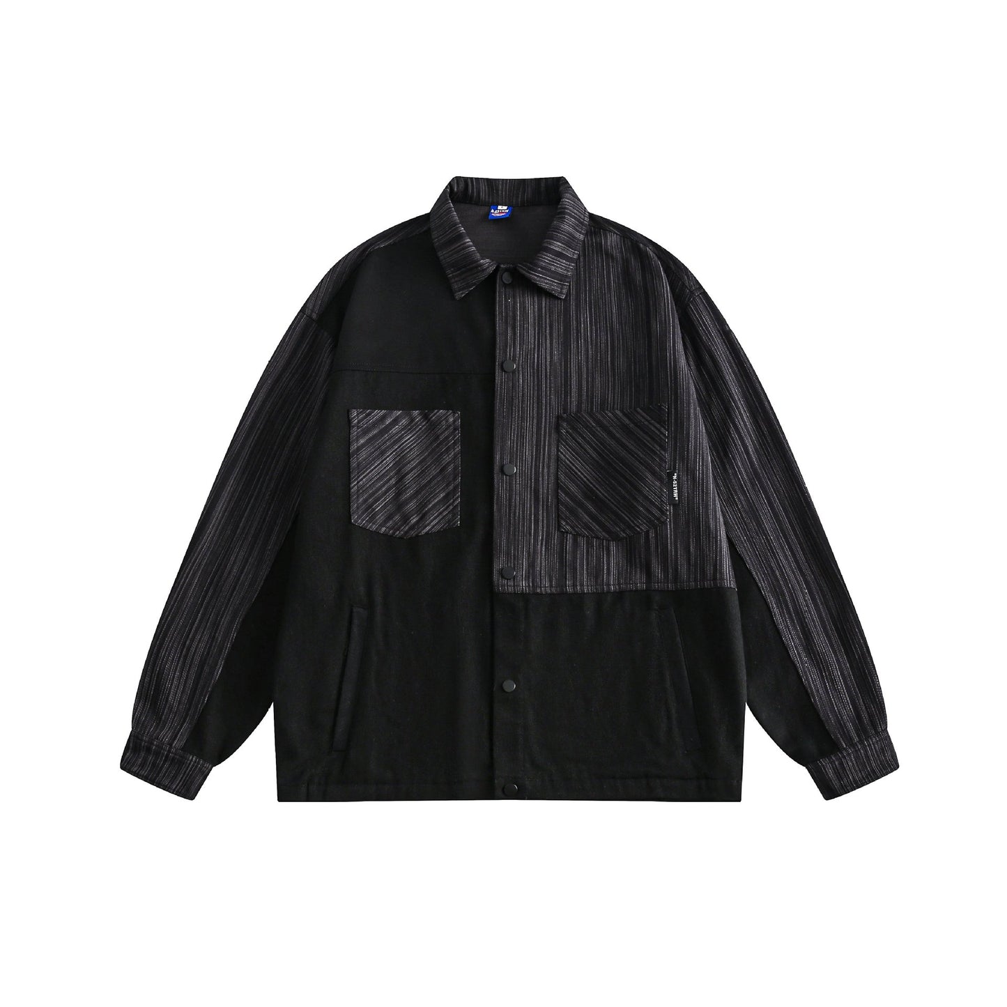 Stripe Color-block Spliced Loose Turn-down Collar Jacket