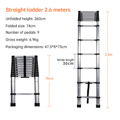 Heavy-Duty Stainless Steel Telescoping Ladder, 2.6-6.3M (8.5-20.7ft) 330lb Load, Anti-Slip Lock, for Home/RV/Attic, Room Decor