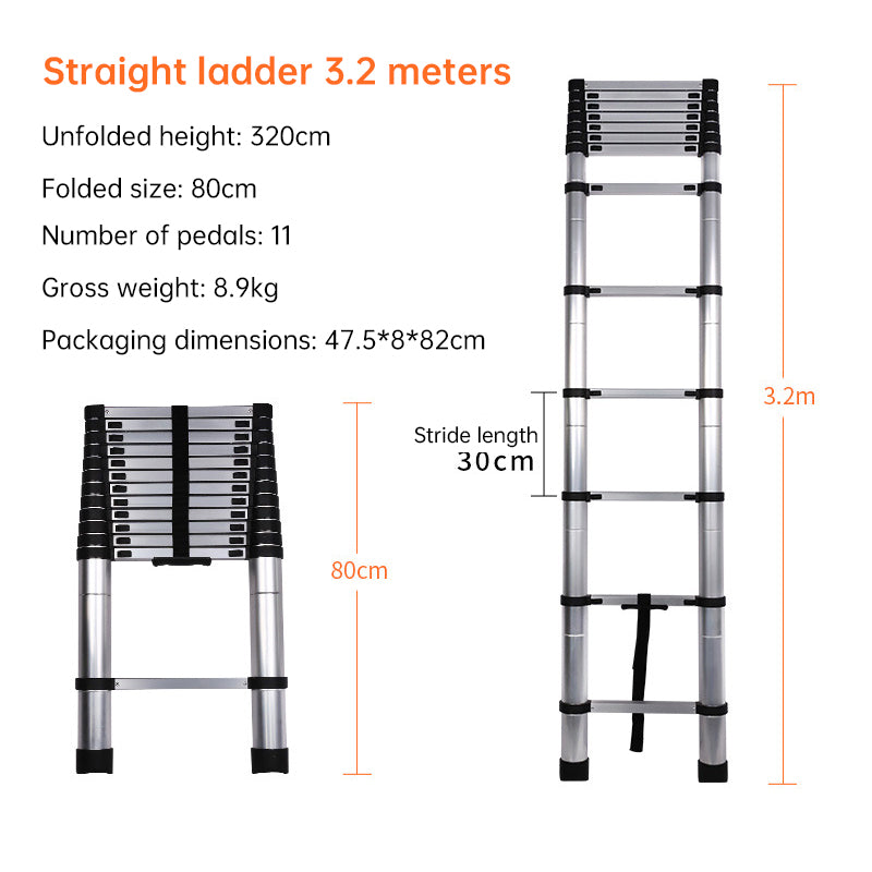 Heavy-Duty Stainless Steel Telescoping Ladder, 2.6-6.3M (8.5-20.7ft) 330lb Load, Anti-Slip Lock, for Home/RV/Attic, Room Decor