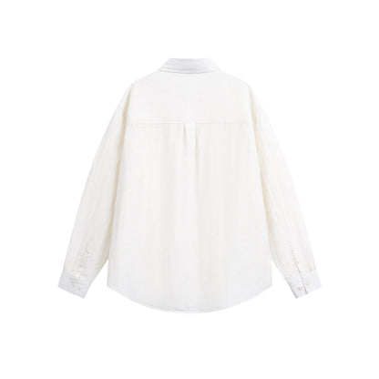Minimalist Solid Color Slightly Wrinkled Linen Blend Loose Long Sleeve Shirt