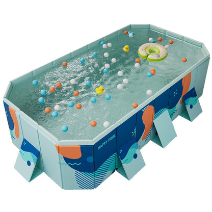 Large Foldable Rectangular Family Swimming Pool, Non-Inflatable Above Ground Pool, Easy Setup Outdoor Pool for Adults and Kids