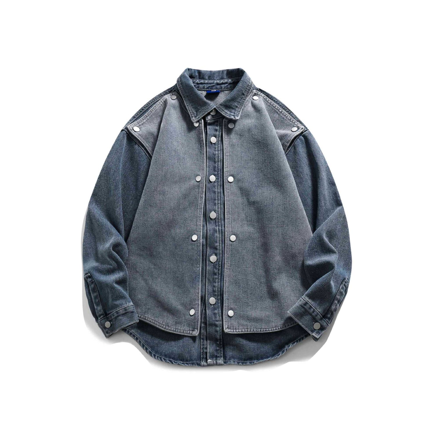 Washed Distressed Heavy Duty Button Patchwork Denim Jacket