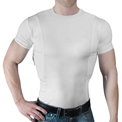 Men's Concealed Carry Holster Shirt - Short Sleeve Tactical Tee with Side Pistol Pockets, EDC Base Layer