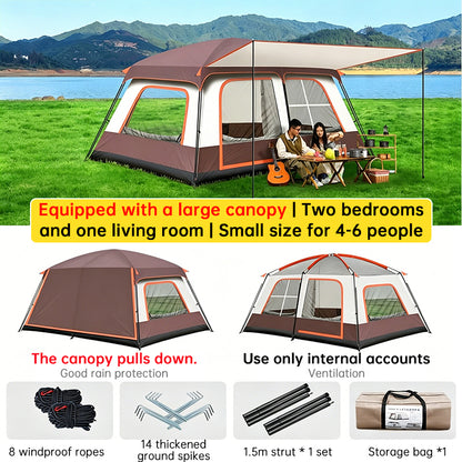 4-6 Person Family Camping Tent, Waterproof Portable Tent with Carry Bag for Car Camping