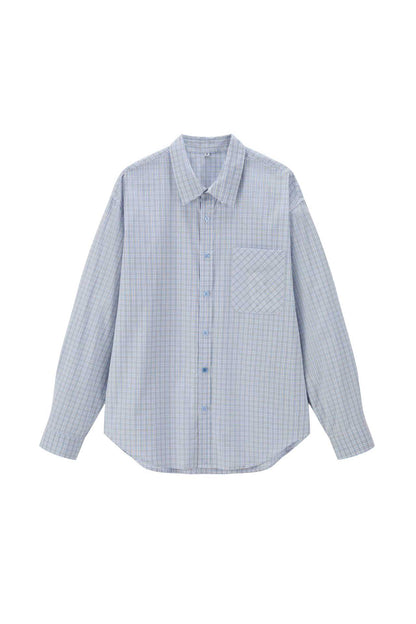 Casual American Style Plaid Long Sleeve Shirt with Pocket Loose Fit Men's Shirt
