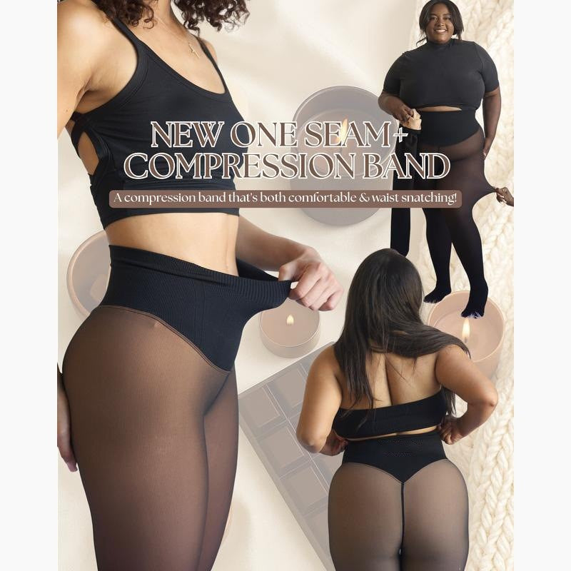 Sheer skin-tone base leggings integrated with fleece-lined tight one-crotch tights