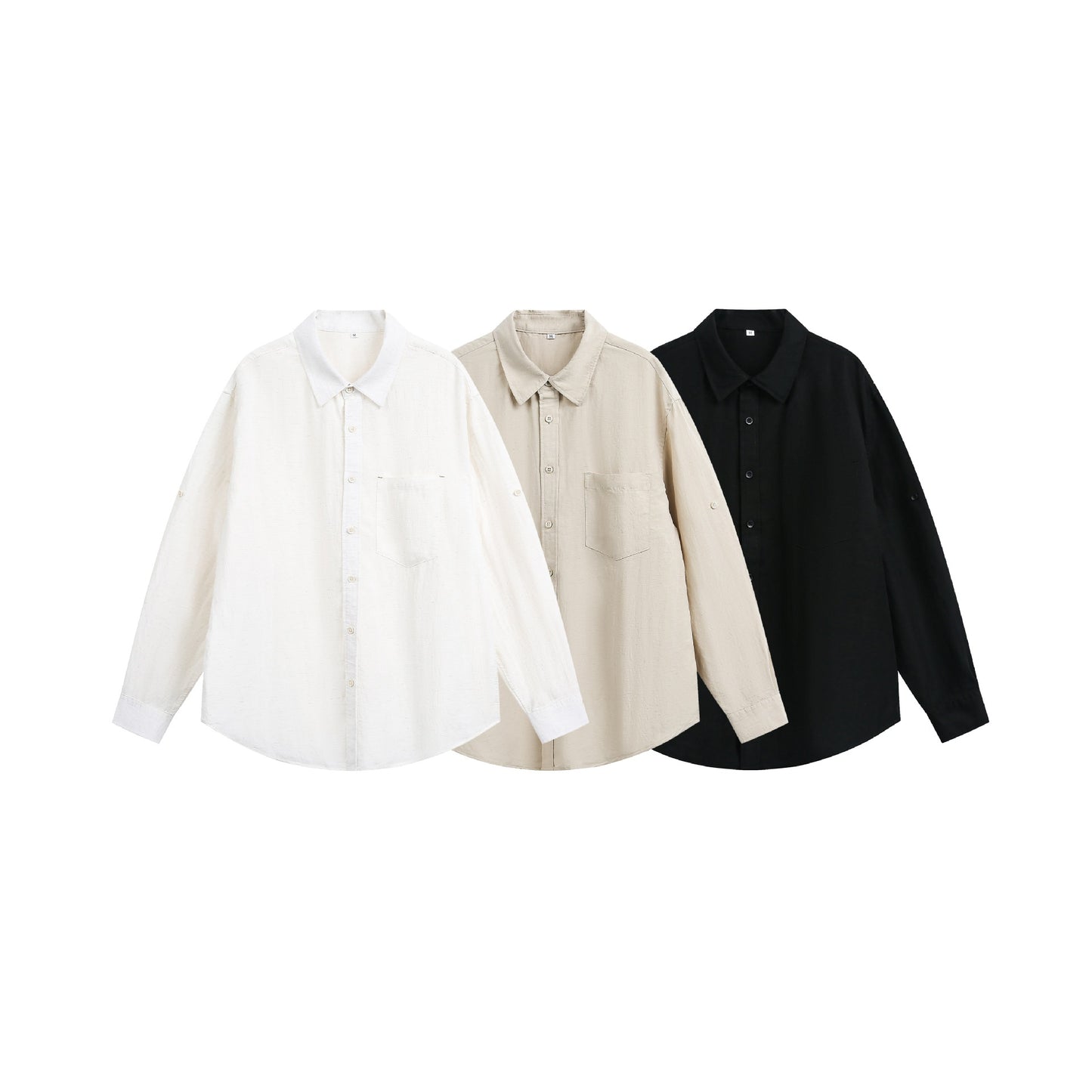 Minimalist Solid Color Slightly Wrinkled Linen Blend Loose Long Sleeve Shirt