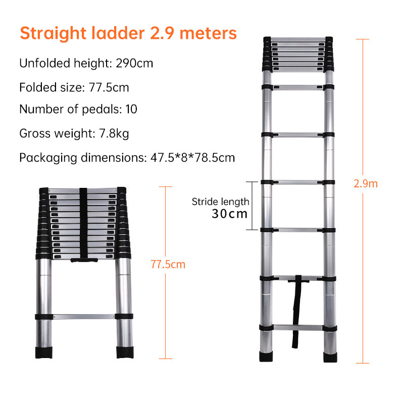 Heavy-Duty Stainless Steel Telescoping Ladder, 2.6-6.3M (8.5-20.7ft) 330lb Load, Anti-Slip Lock, for Home/RV/Attic, Room Decor