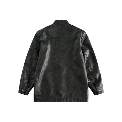 Disk Button PU Leather Jacket for Men and Women, National Trend Outerwear