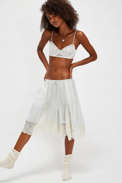 Women's Lightweight Satin Lace Sexy Trimmed Mid-Length Pants